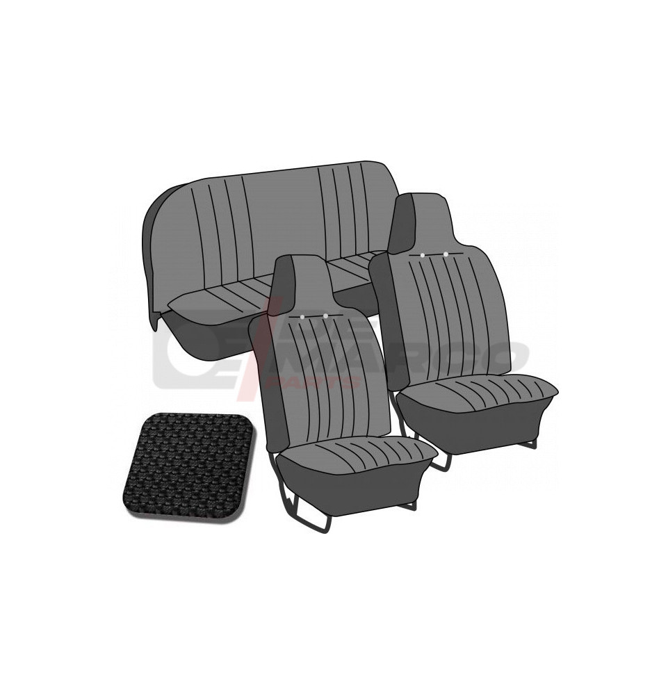 Set seat covers ''basket weave'' black, with integrated tight headrest for convertible 1302 and Beetle from 08/1969 to 07/1972