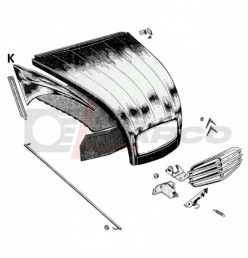 Right front galvanized wing-hood junction for Citroen 2CV