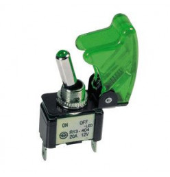 Racing toggle switch with green led light and safety cover colour matching