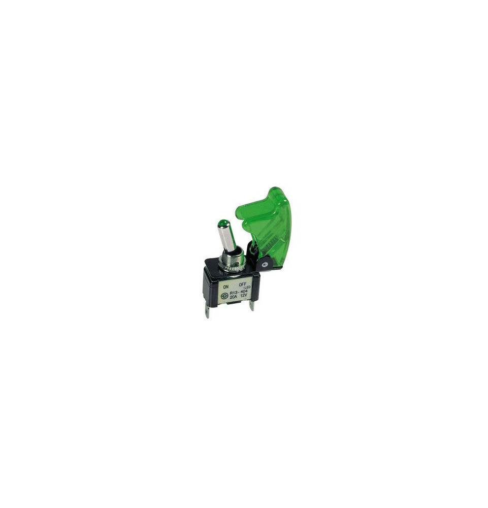 Racing toggle switch with green led light and safety cover colour matching