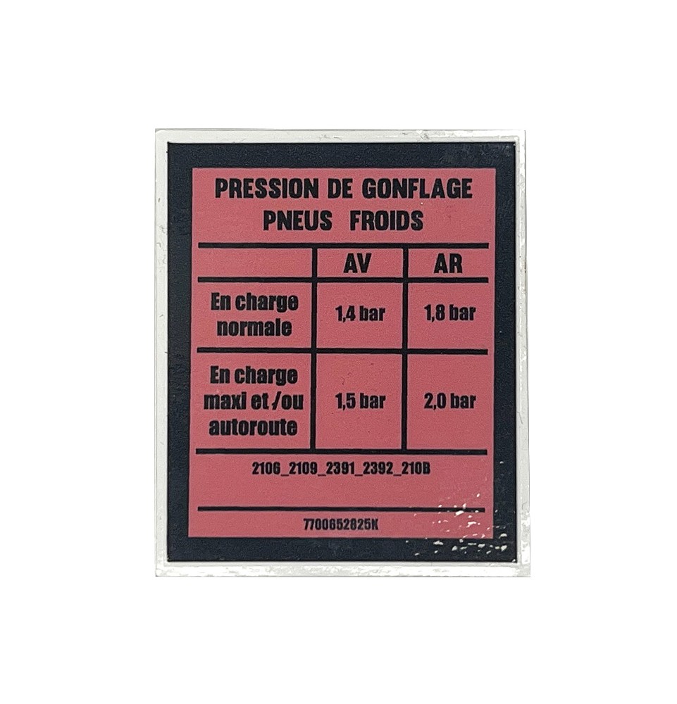 Autocollant de pression des pneus Renault 4 F4 Fourgonette