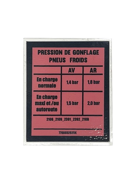 Autocollant de pression des pneus Renault 4 F4 Fourgonette