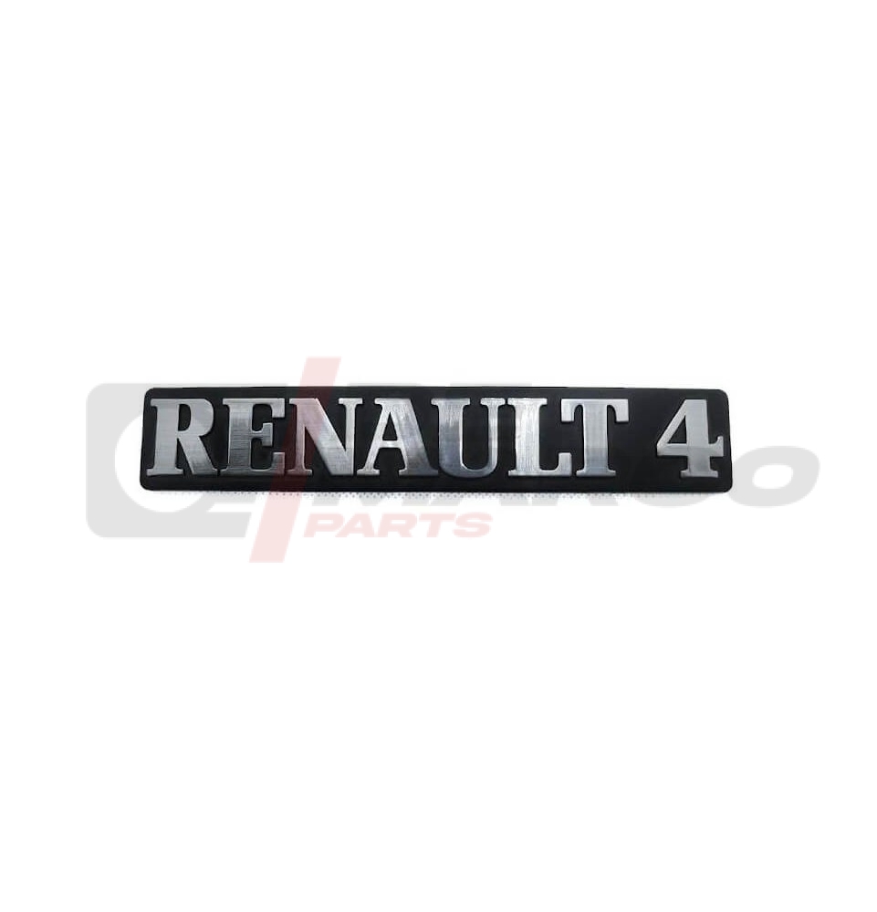 Écriture chromée "Renault 4" avec base en plastique noir