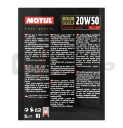 Huile moteur multigrade minérale Motul 20w50 pour voitures anciennes (2L)