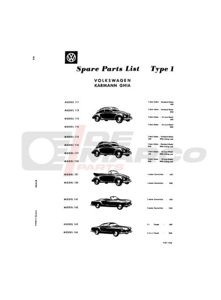 Catalogo Ricambi Volkswagen Tipo 1 Maggio 1960