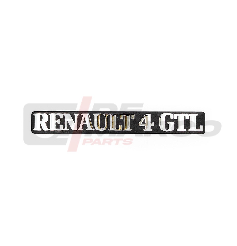 Inscription chromée RENAULT 4 GTL avec base en plastique noir