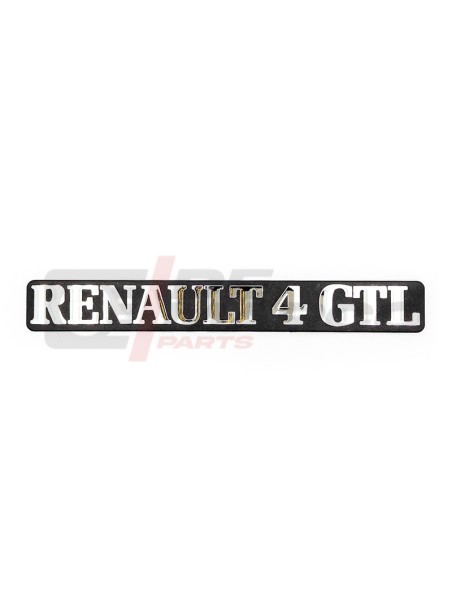 Inscription chromée RENAULT 4 GTL avec base en plastique noir